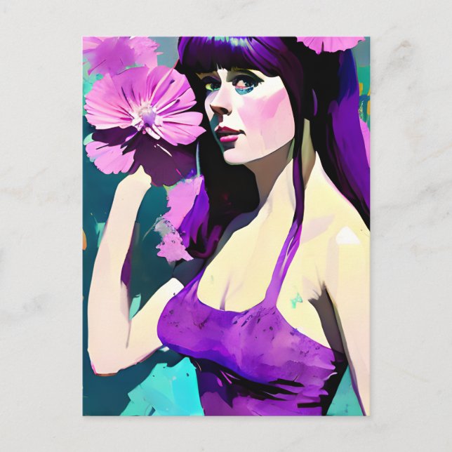 Kvinna i lila klänning vykort (Framsida)