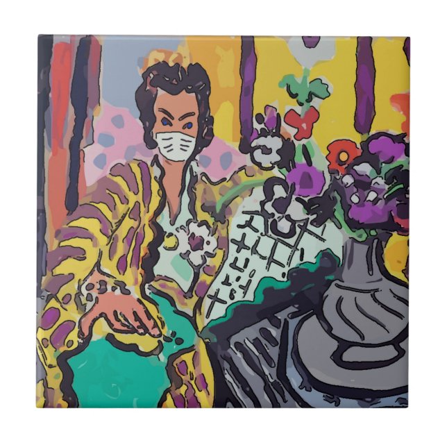 kvinna i Mask, konst Kakelplatta (Framsidan)