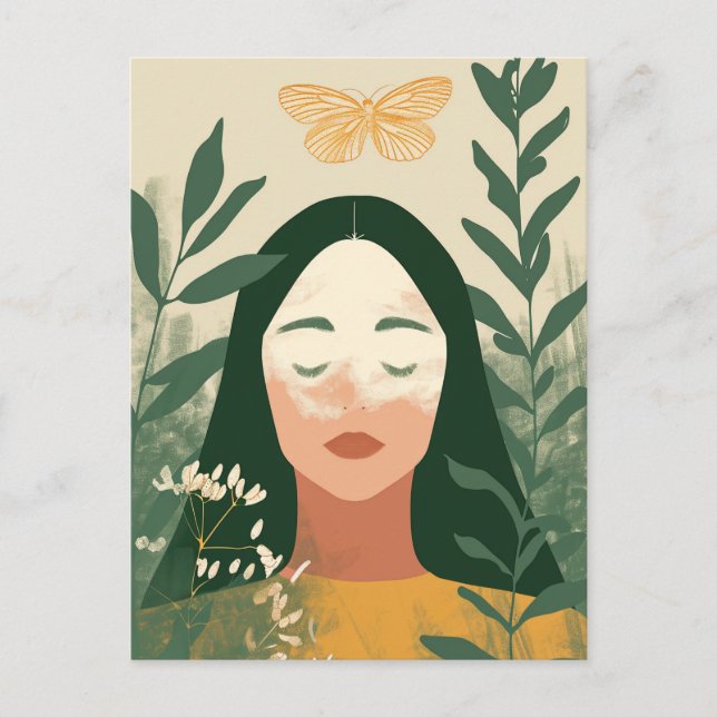 Kvinna i naturen vykort (Framsida)