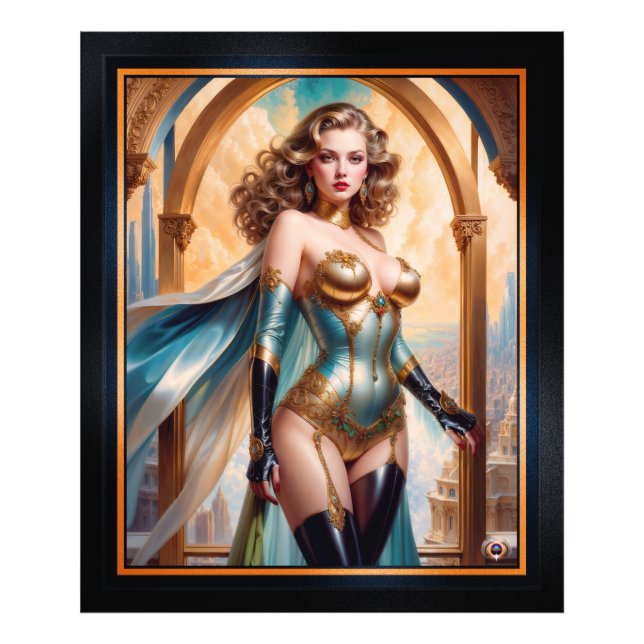 Kvinna i opulent turkos-Attire i Guld från Xzendor Fototryck (Framsidan)