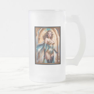 Kvinna i opulent turkos-Attire i Guld från Xzendor Frostat Ölglas