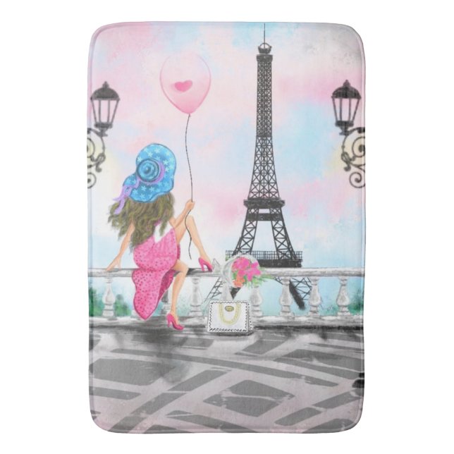Kvinna i Paris Bath Mat - Eiffel Torn Badrumsmatta (Framsidan (Vertikal))