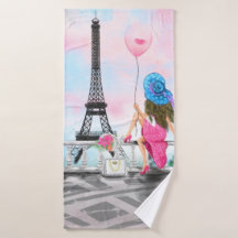 Kvinna i Paris Bath Towel med Eiffel Torn