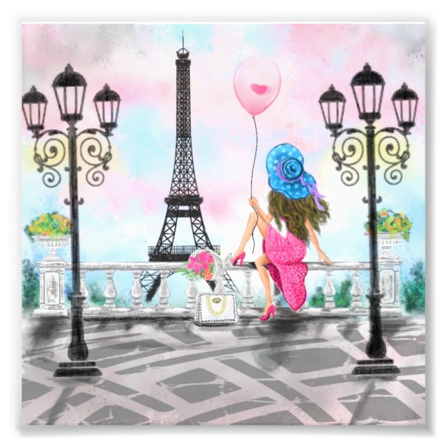 Kvinna i Paris Eiffeltornet Fototryck (Framsidan)