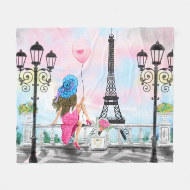 Kvinna i Paris Fleece Blanket med Eiffel Torn (Framsidan (Horisontell))