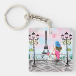 Kvinna i Paris Keychain Eiffel Torn