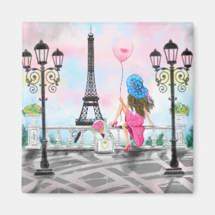 Kvinna i Paris Magnet Gift med Eiffel Torn