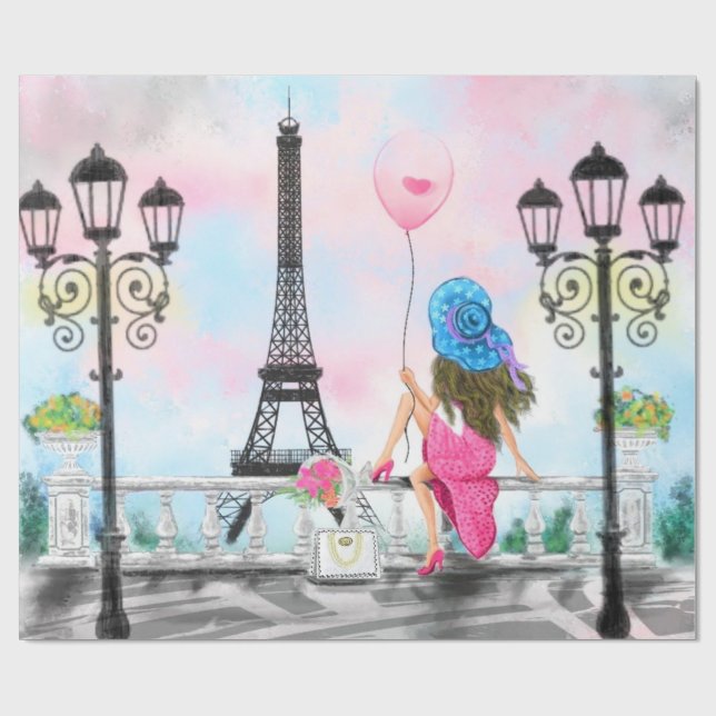 Kvinna i Paris Papper med Eiffel Torn Presentpapper (Platt)
