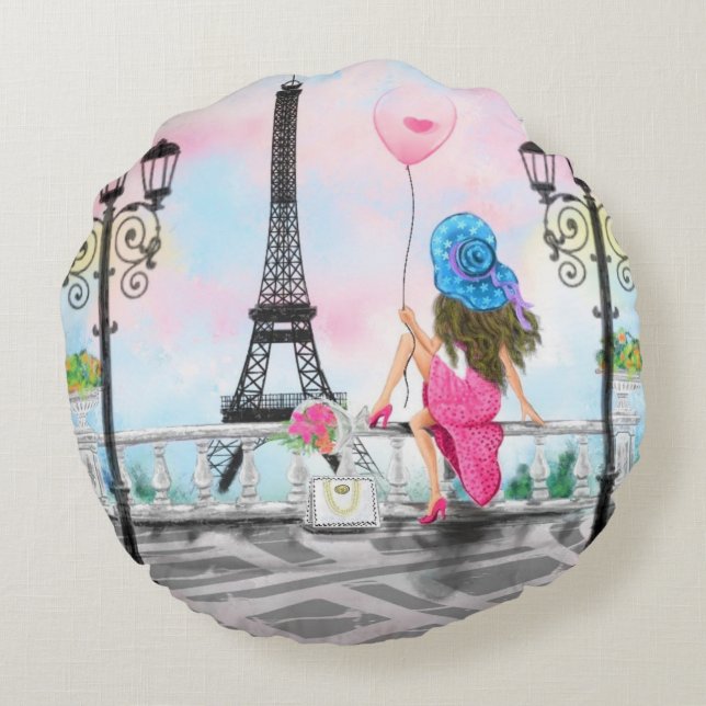 Kvinna i Paris rund kudde med Eiffeltornet (Baksidan)
