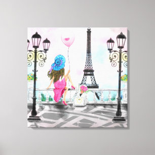 Kvinna i ParisKanvastrycket Eiffel Torn Painting Canvastryck