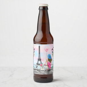 Kvinna i Parismärket Flaska Eiffel Torn Ölflaska Etikett