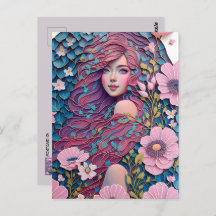 Kvinna i pastellblommor, postkorsning