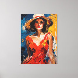 Kvinna i Red Cocktail Dress Canvastryck