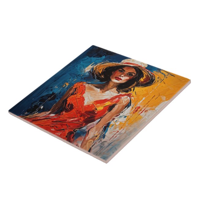 Kvinna i Red Cocktail Dress Kakelplatta (Sidan)