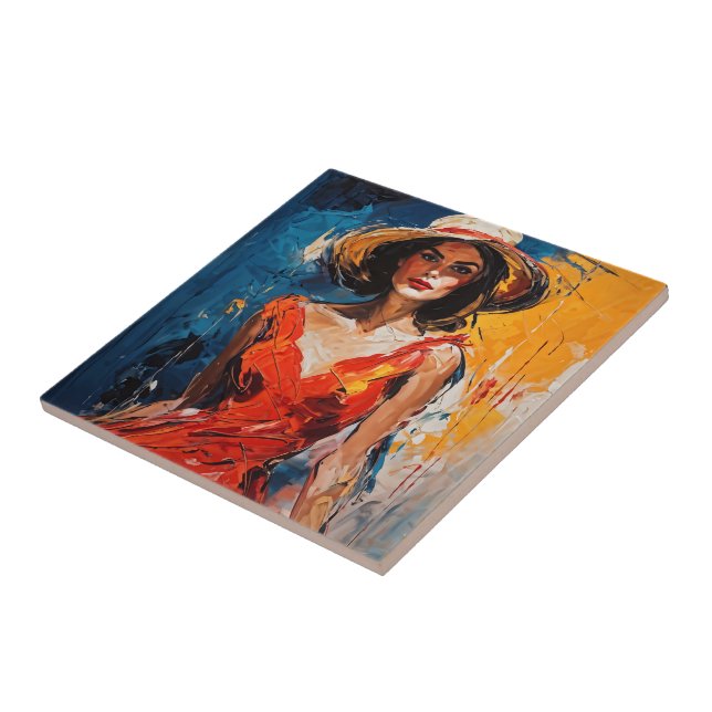 Kvinna i Red Cocktail Dress Kakelplatta (Sidan)