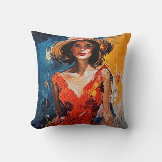 Kvinna i Red Cocktail Dress Kudde (Framsida)