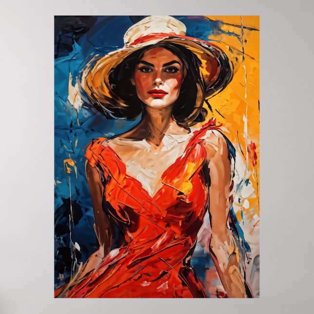 Kvinna i Red Cocktail Dress Poster (Framsidan)