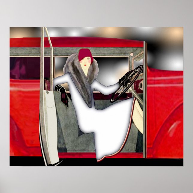 Kvinna i Red Sports Car Poster (Framsidan)