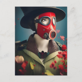 Kvinna i röd gasmask vykort