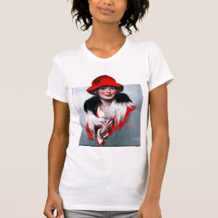 Kvinna i röd hatt tee shirt
