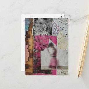 kvinna i rosa abstrakt collage vykort
