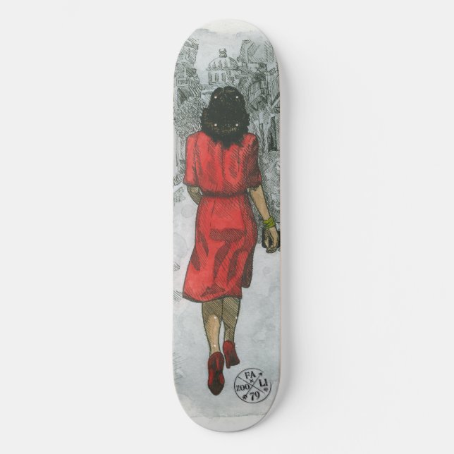 Kvinna i rött skateboard bräda 21,5 cm (Framsida)