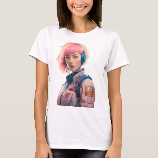 Kvinna i sci-fi stil t shirt (Framsida)