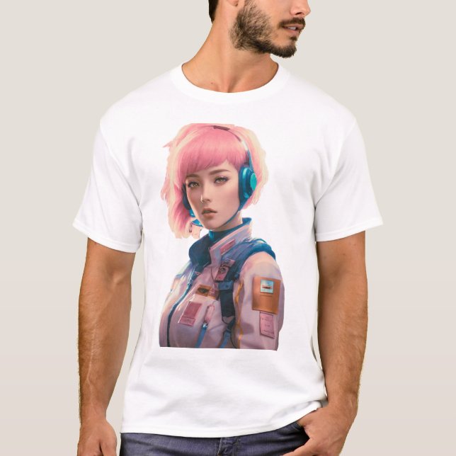 Kvinna i sci-fi stil t shirt (Framsida)