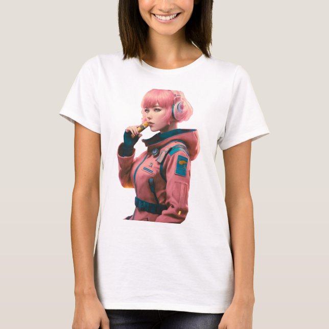 Kvinna i sci-fi stil t shirt (Framsida)