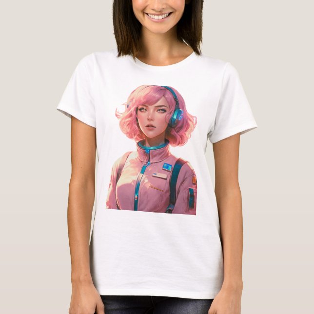 Kvinna i sci-fi stil t shirt (Framsida)