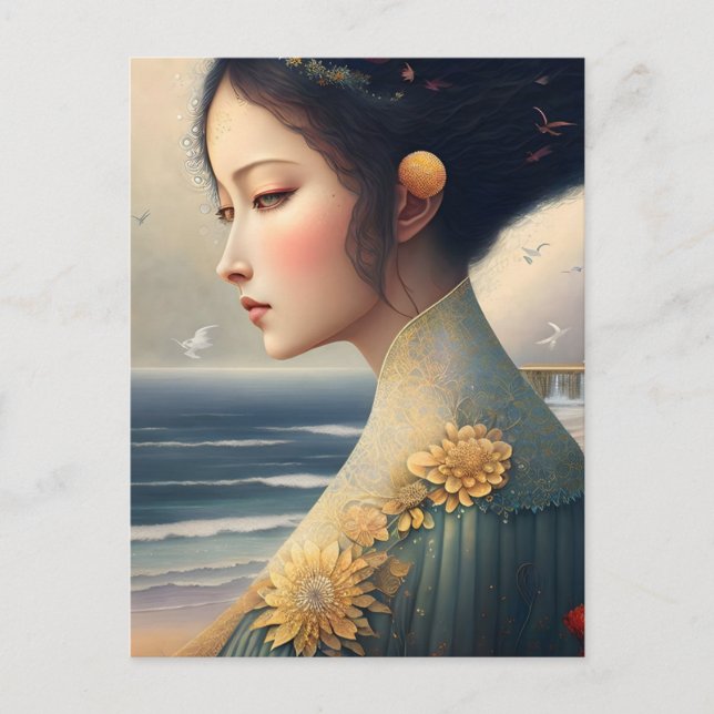 Kvinna i Shore Vykort (Framsida)