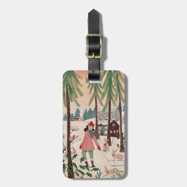 Kvinna i snö År kanin  Bagagebricka (Vertikal Framsida)