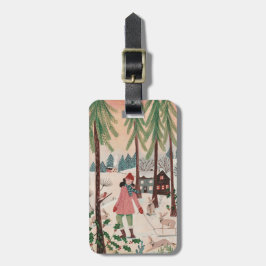 Kvinna i snö under kaninåret bagagebricka