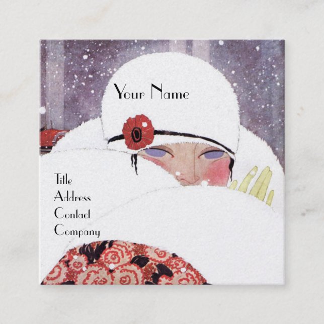 KVINNA I SNÖ, VINTER BEAUTY MODE MONOGRAM FYRKANTIGT VISITKORT (Framsida)