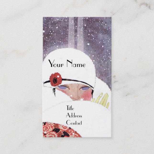 KVINNA I SNÖ, VINTER BEAUTY MODE MONOGRAM VISITKORT (Framsida)