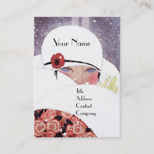 KVINNA I SNÖ, VINTER BEAUTY MODE MONOGRAM VISITKORT