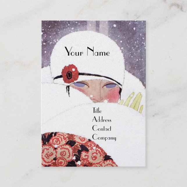 KVINNA I SNÖ, VINTER BEAUTY MODE MONOGRAM VISITKORT (Framsida)