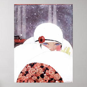 KVINNA I SNÖ, VINTERKVINNA MODEFASHION POSTER