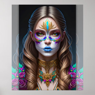 Kvinna i sockerskalsMakeup - Sugar Skull Art Poster