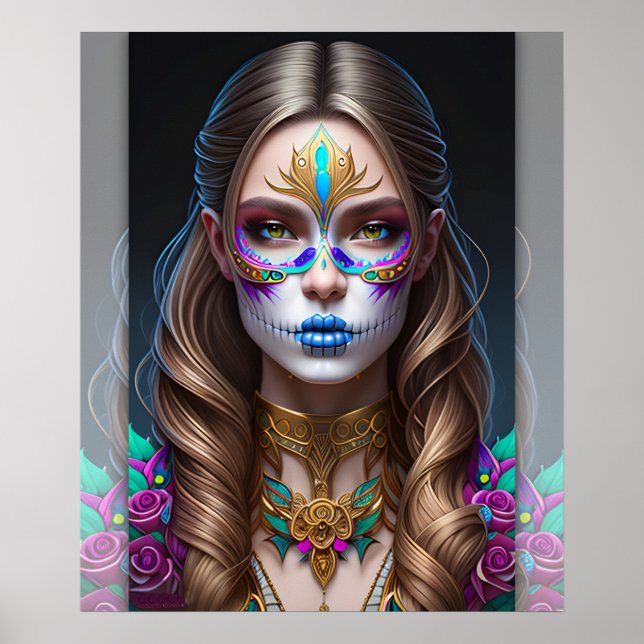 Kvinna i sockerskalsMakeup - Sugar Skull Art Poster (Framsidan)