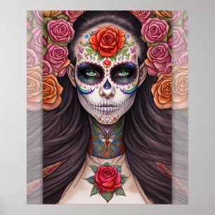 Kvinna i sockerskalsMakeup - Sugar Skull Art Poster