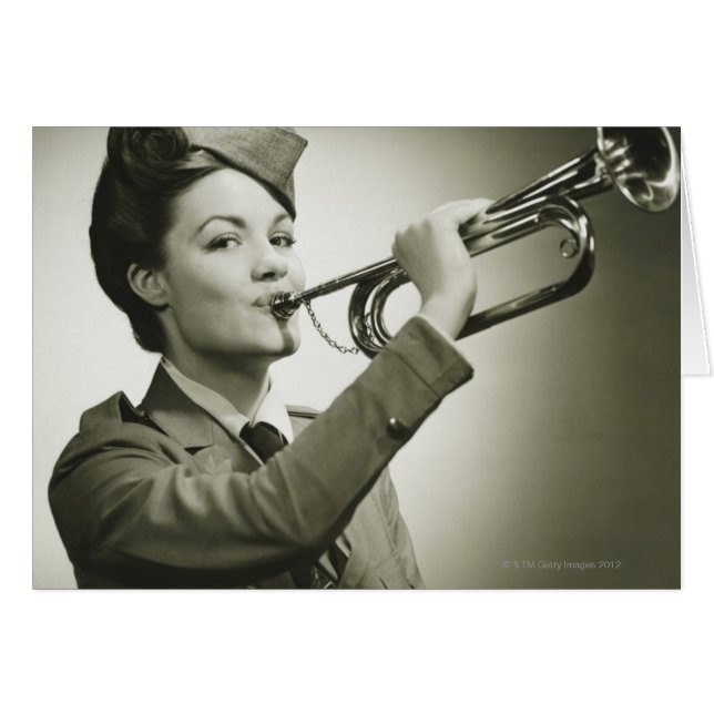 Kvinna i Soldier Uniform Hälsningskort (Framsidan Horizontal)
