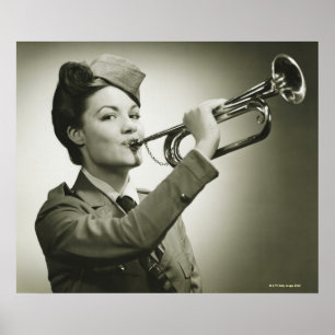 Kvinna i Soldier Uniform Poster