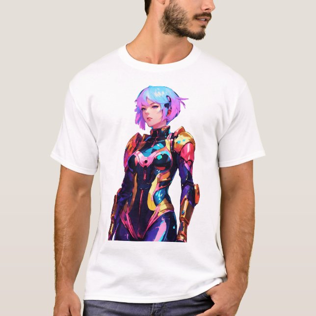 Kvinna i Spacesuit Anime Stil T Shirt (Framsida)