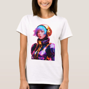 Kvinna i Spacesuit Anime Stil T Shirt