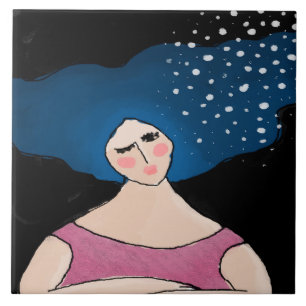 Kvinna i Starlight Abstrakt Digital Painting Kakelplatta