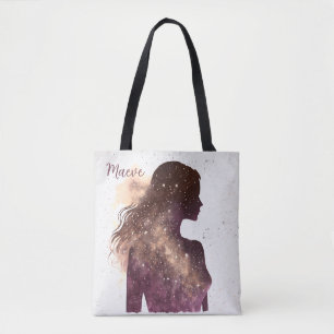 Kvinna i Stars Lila & Brown Tote Bag Tygkasse