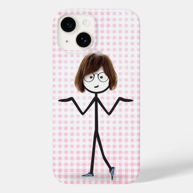 Kvinna i stickfigur med sneakers på gingham (Baksida)
