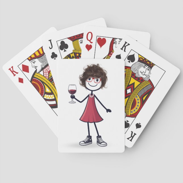 Kvinna i stickfigur med vinglas casinokort (Baksidan)