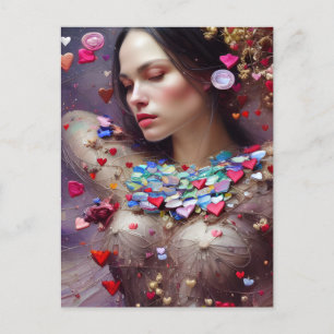 Kvinna i Valentine Garland AI Generated Art Vykort